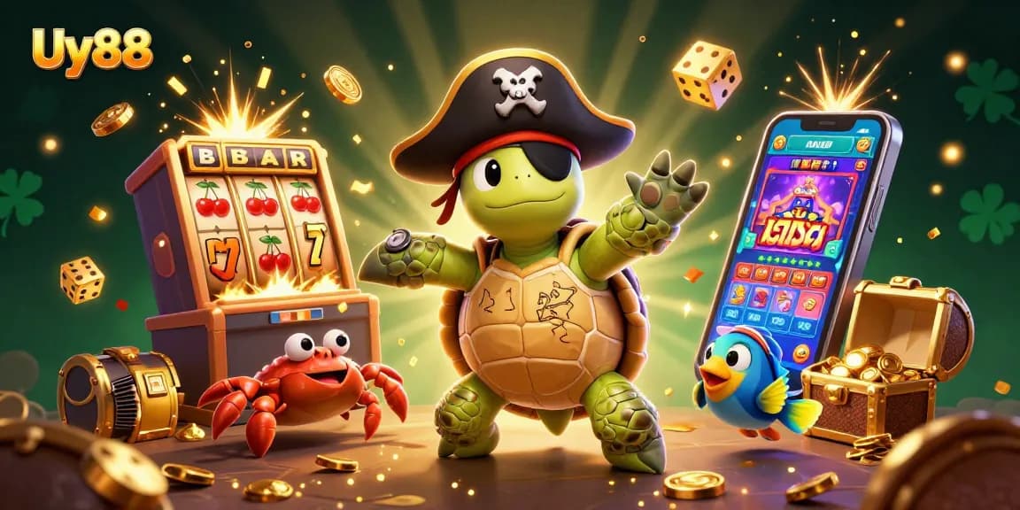 Uy88's vibrant casino adventure with animated characters and jackpot excitement from slot machines.
