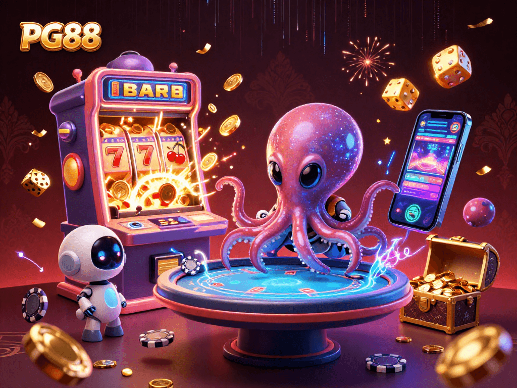 Win big with PG88 at an exciting 3D casino featuring vibrant alien-themed elements.