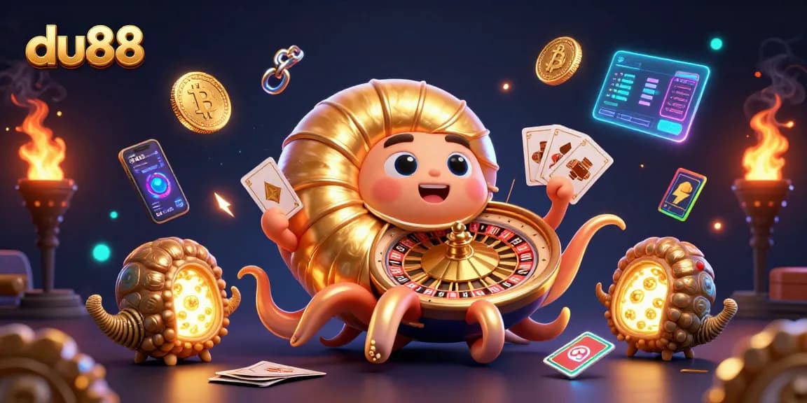 Engage with du88's thrilling casino experience through vibrant animated crypto elements and lively gameplay visuals.