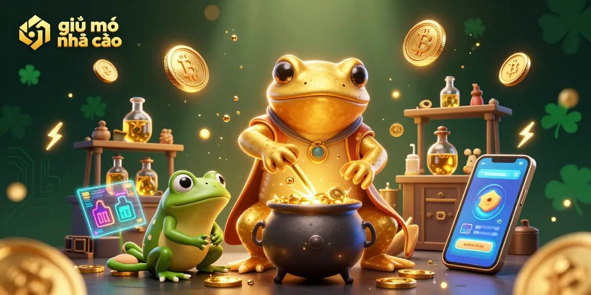 Engage with giải mã nhà cái by exploring a dynamic casino alchemy scene with golden coins and crypto elements.