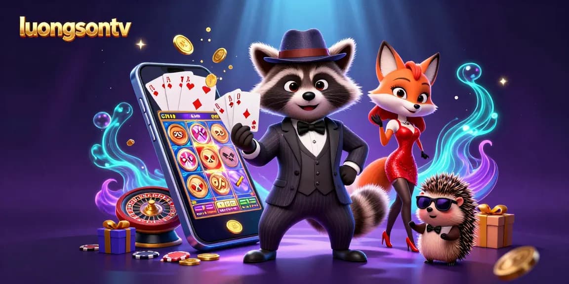 Experience thrilling action with luongsontv as a suave raccoon shows a royal flush in this vibrant gambling scene