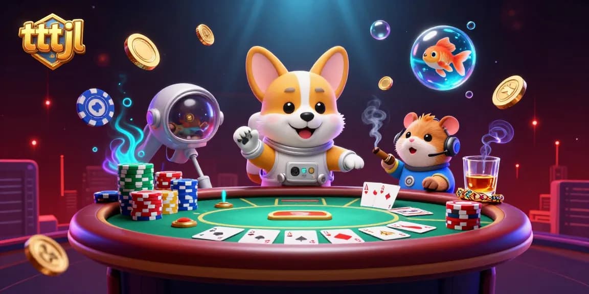 Experience the thrill of tttjl with an exciting scene of a 3D cartoon astronaut corgi amidst poker action in space.