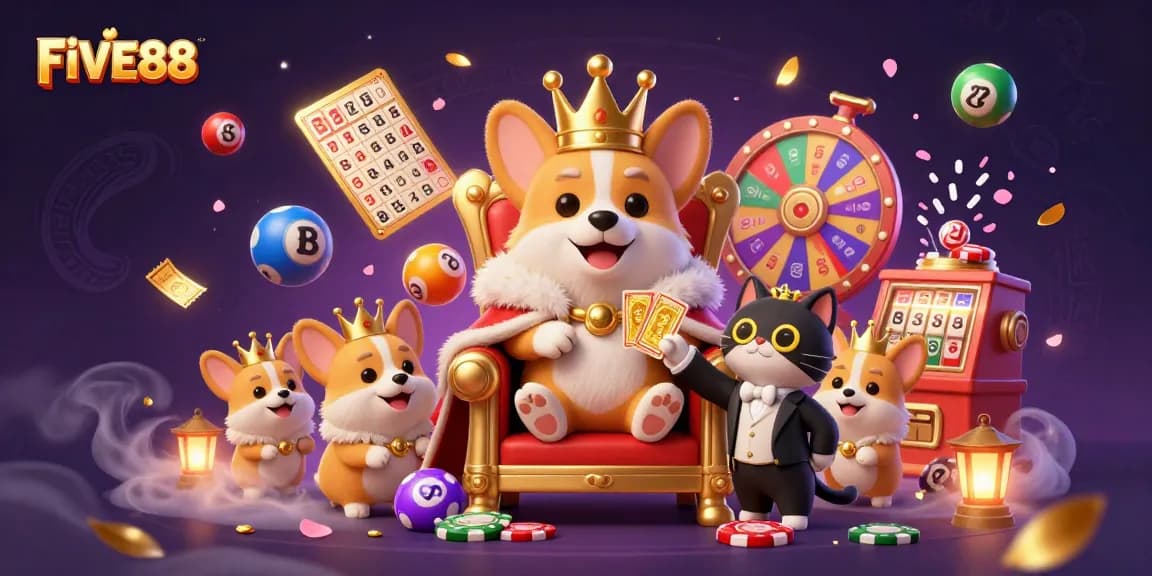 Engage in exciting lottery games at FIVE88 with vibrant bouncing balls and rewards.