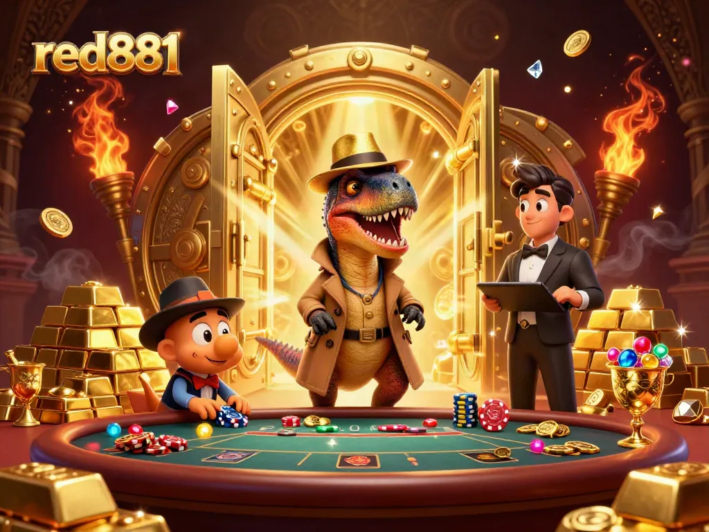 red881 gaming scene with a velociraptor card counter and captivating casino elements