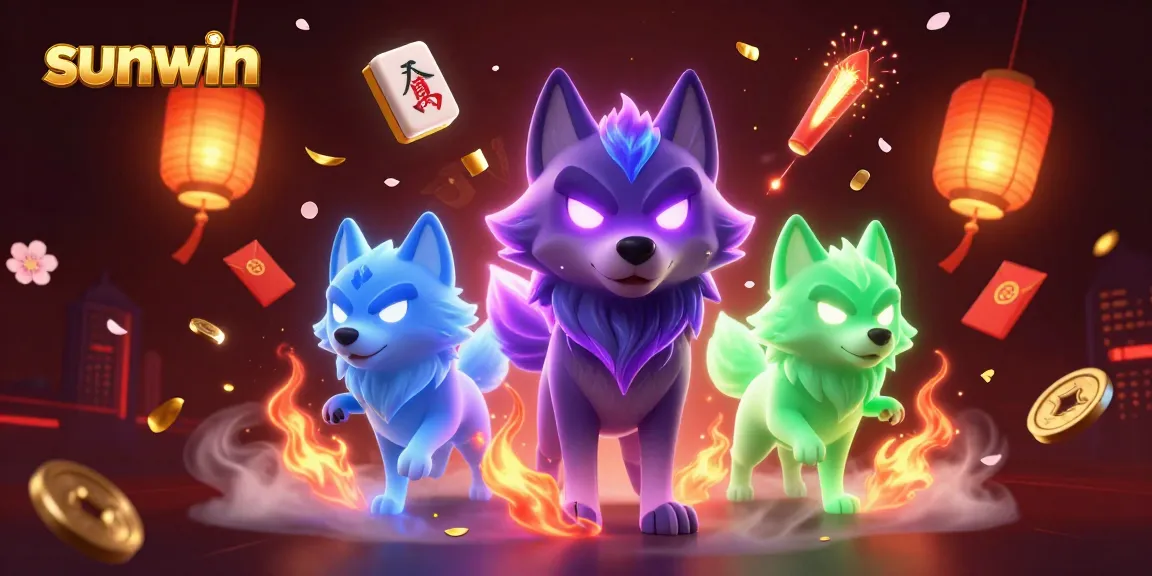 Experience exhilarating gameplay with sunwin as mystical wolves and gaming elements merge in an enchanting casino scene.