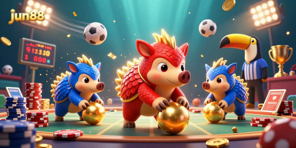 Experience exciting gameplay with jun88 as rival pangolins roll into golden balls among poker chips.
