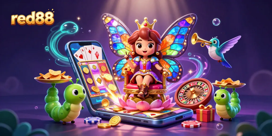 Play thrilling games at red88 with a vibrant casino fantasy illustration featuring enchanting characters.