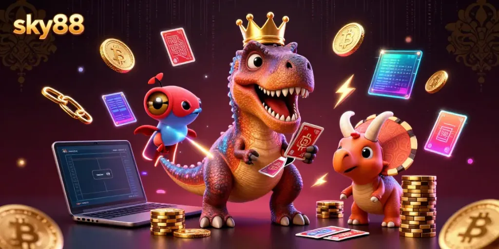 Engage with Sky88's online casino experience featuring fun 3D characters and dynamic gambling elements.