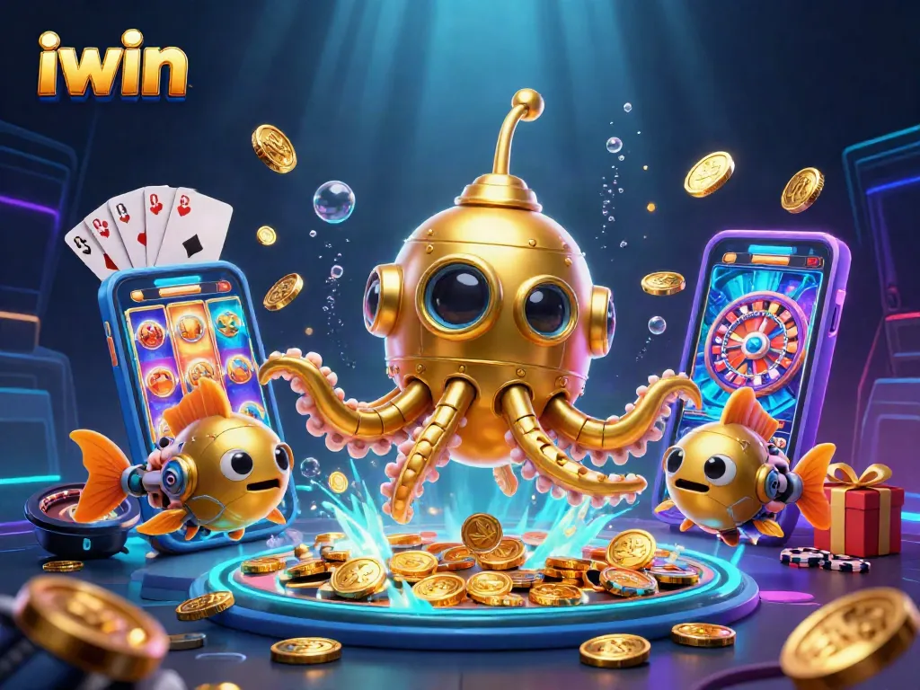 Spin the reels and win big with iwin in this vibrant 3D underwater casino scene packed with excitement.