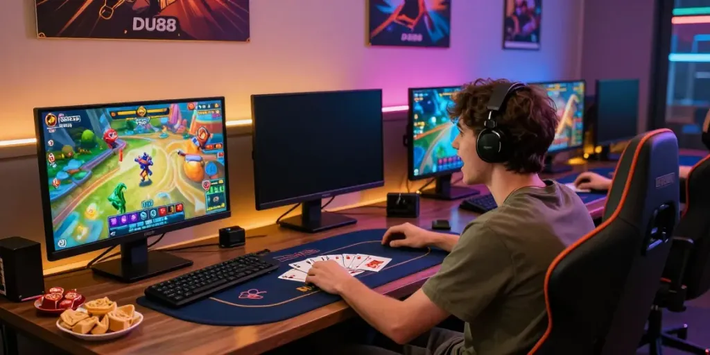 Player enjoying DU88 online gaming experience in vibrant setup
