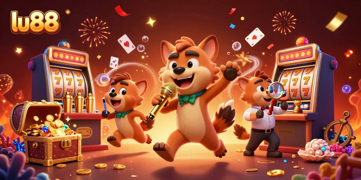 lu88 invites players to enjoy a vibrant comedy casino scene with hyena characters.