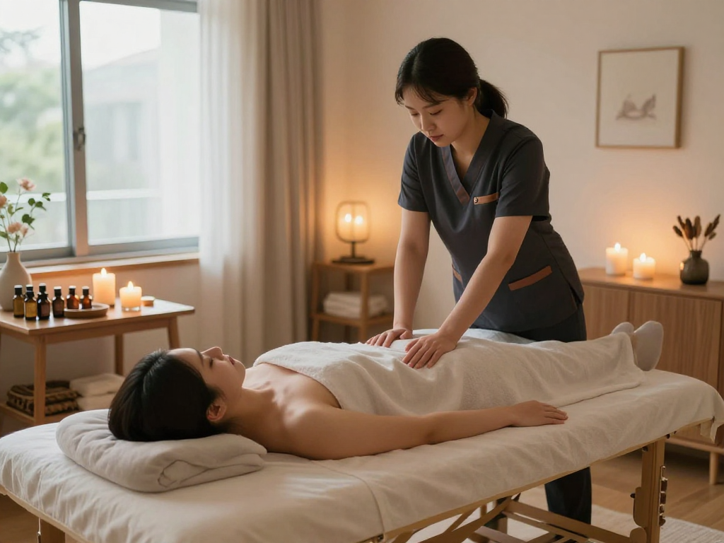 Experience a soothing 부천출장마사지 in a cozy home environment with a professional therapist.