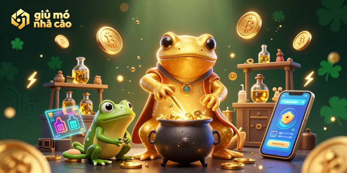 Engage with giải mã nhà cái by exploring a dynamic casino alchemy scene with golden coins and crypto elements.