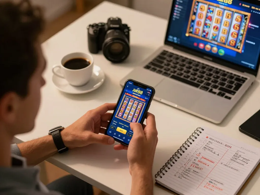 Player engaging with the Jun 88 mobile casino app for an exciting gaming experience