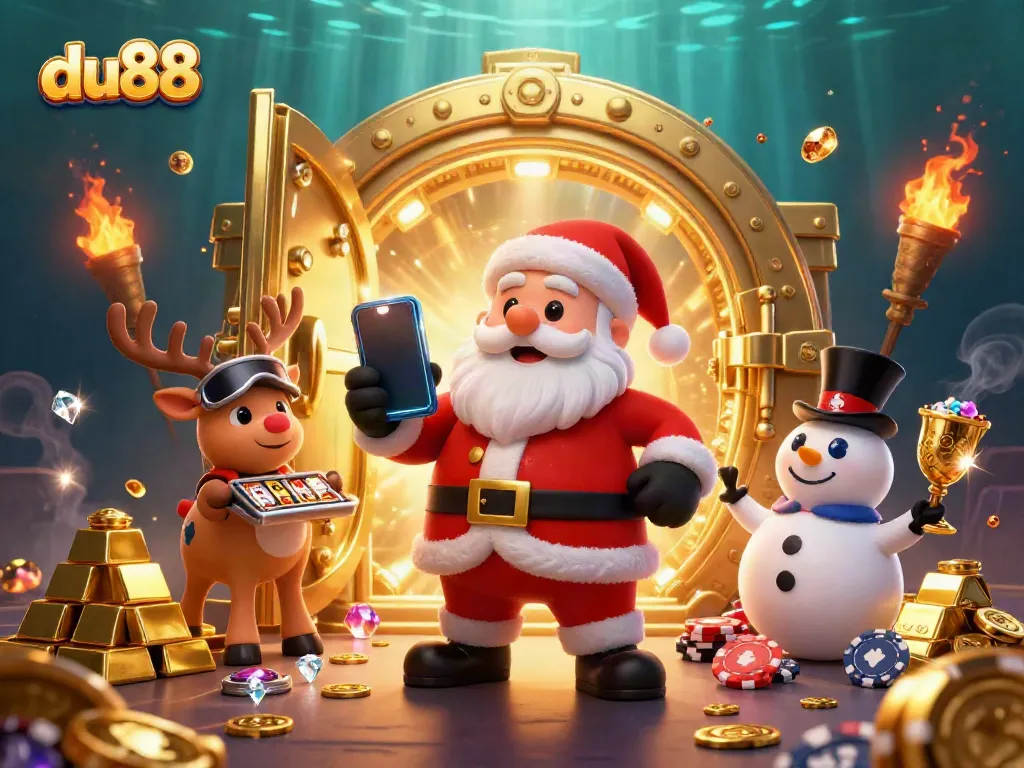 Experience exciting jackpot action at du88 in a vibrant casino-themed 3D scene with festive characters.