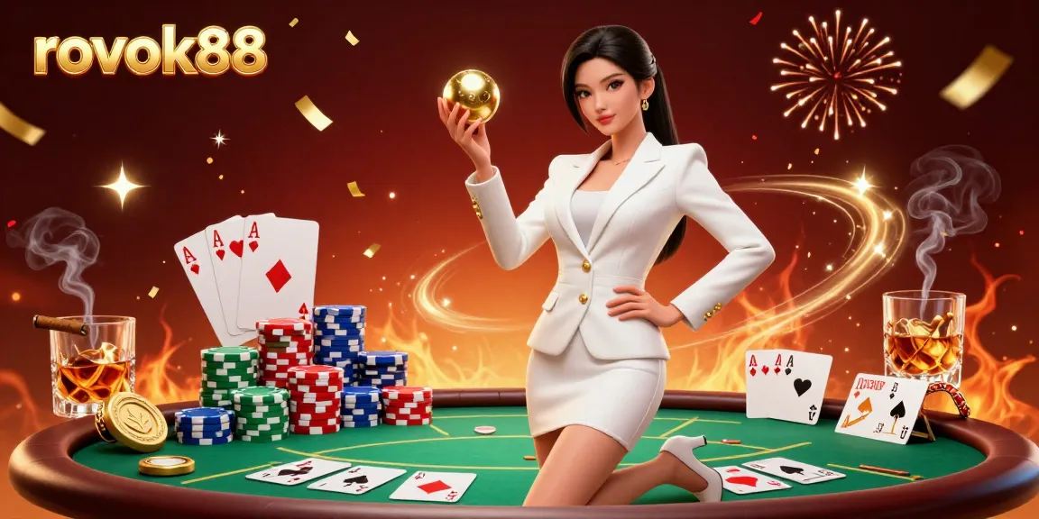 Experience the thrill of betting at rokok88 with a glamorous woman and casino elements.