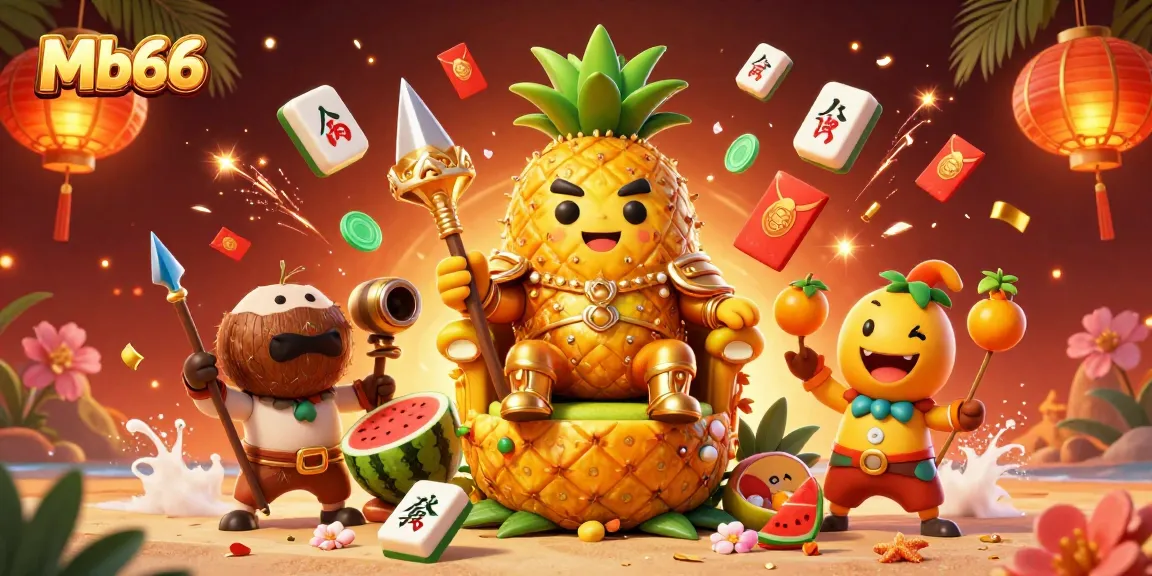 Engage with Mb66: Experience vibrant online gambling with the golden pineapple king and casino-themed elements.