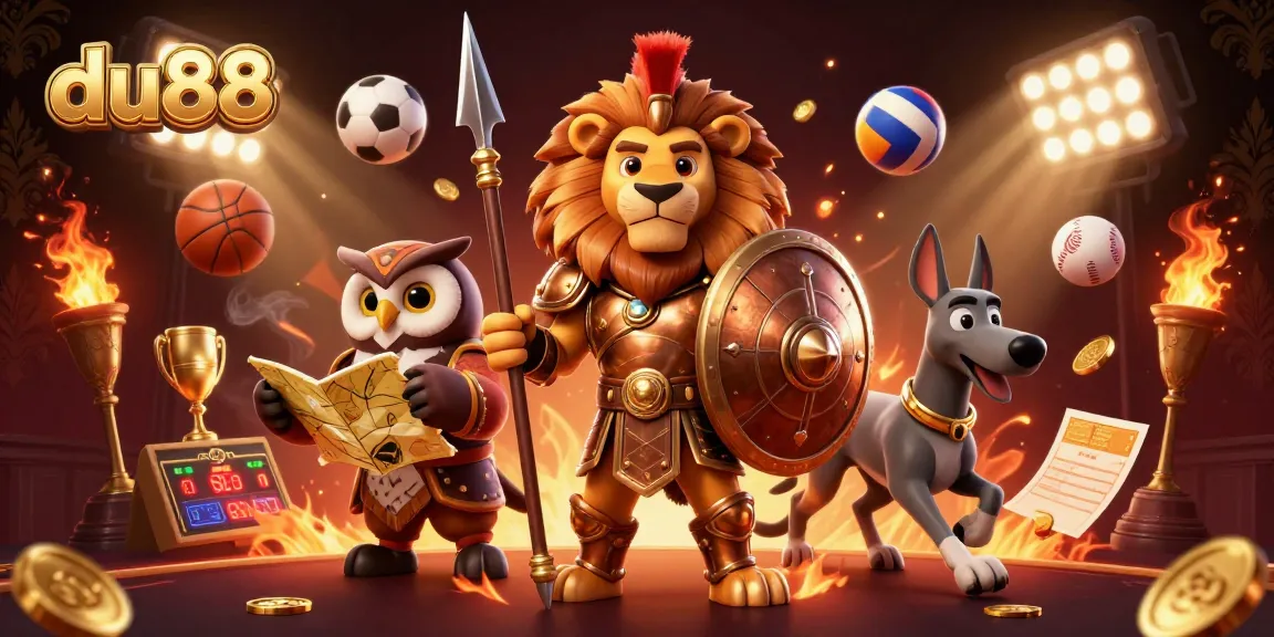 Experience excitement at du88 with the Spartan lion, tactical owl, and swift greyhound in a vibrant casino scene.