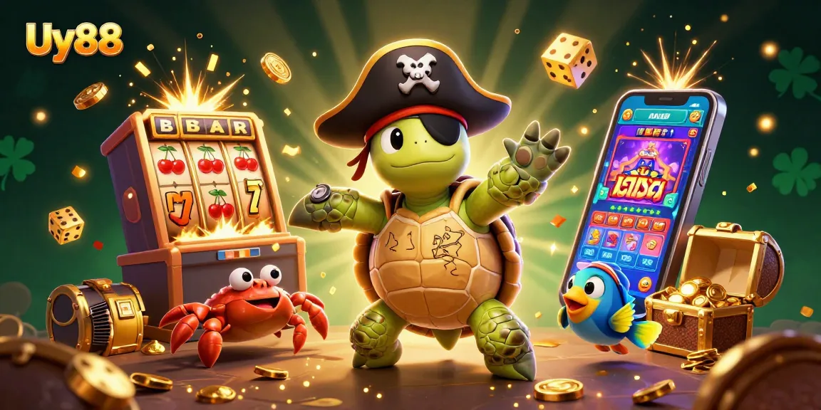 Uy88's vibrant casino adventure with animated characters and jackpot excitement from slot machines.