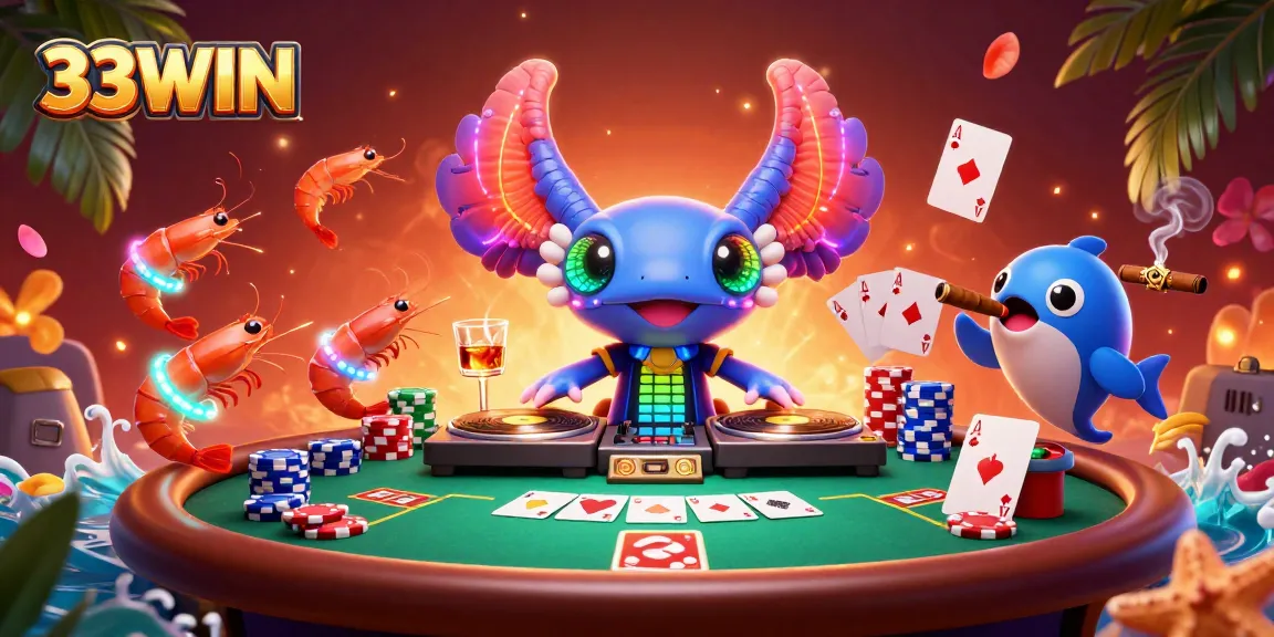 Engage with 33WIN’s vibrant casino experience featuring DJs, shrimp dancers, and poker elements.
