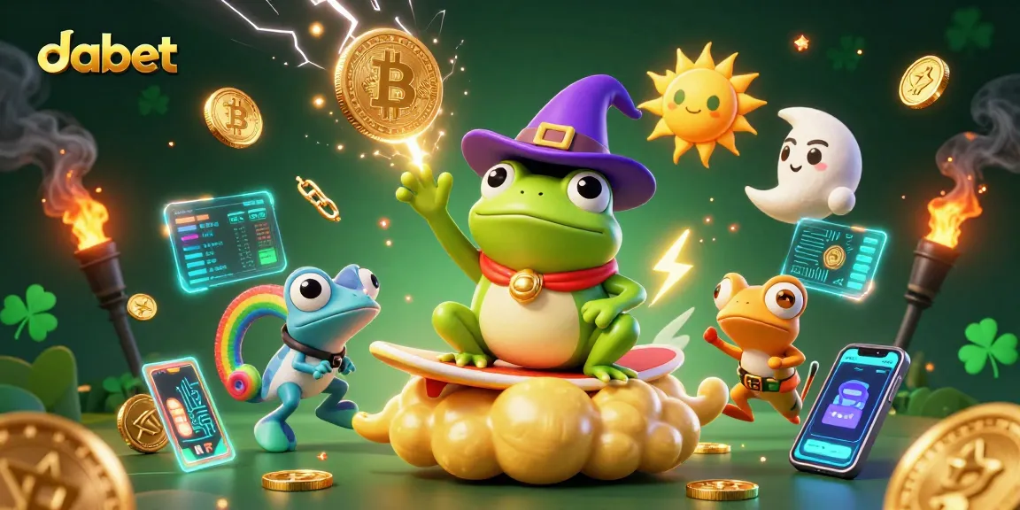 Spin the reels with dabet in a vibrant 3D fantasy scene filled with gold coins and crypto elements.